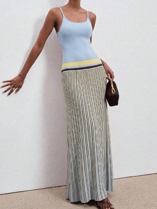 Dresses & Skirts - Blue Casual Women's Striped Camisole Knit Dress